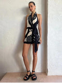 Sexy Backless V-neck Bodycon Dress Elegant Club Print A-Line