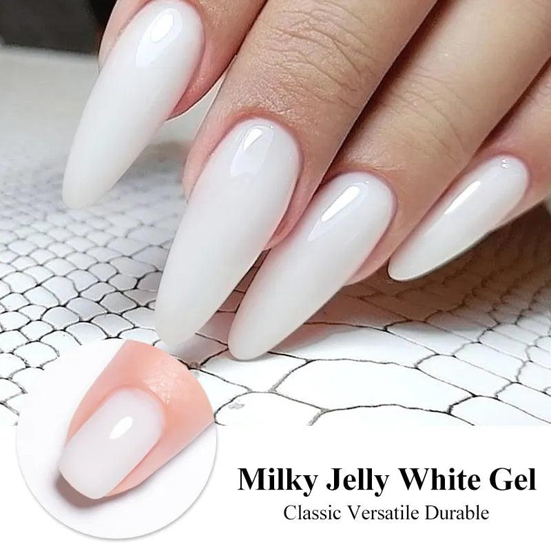 MEET ACROSS 7ml Milky Jelly White Gel Nail Polish Soak Off UV Semi-permanent DIY Nail Art French Gel Varnish Translucent Texture  ourlum.com   