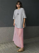 Mesh Pleated See-Through Beach Maxi Skirt for Women