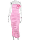 3D Floral Strapless Maxi Bodycon Dress - Elegant and Alluring Women's Fashion at OurLum.com  OurLum.com XL Pink 