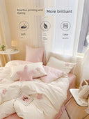 Young Adult Heart Princess Style Four-Piece Set All Cotton Pure Cotton Girls Pink Children's Bed Sheet Duvet Cover Bedding Small Fresh