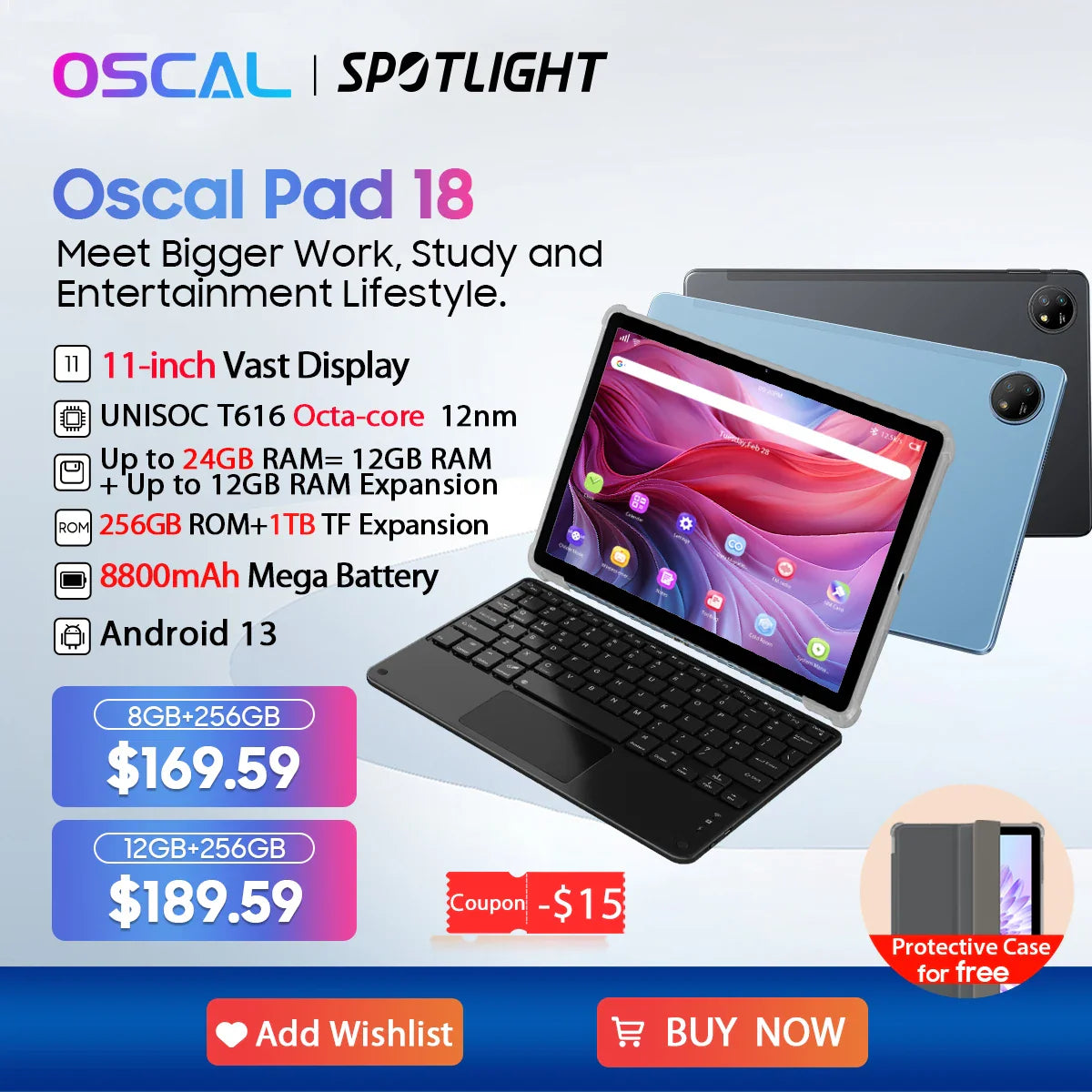 [World Premiere] Oscal Pad 18 Tablet 24GB(12+12) 256GB 11'' FHD+ Display T616 Octa Core 8800mAh Battery 13MP Camera 4G LTE PC  ourlum.com   