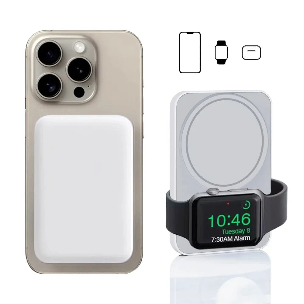 3-in-1 Magnetic Wireless Power Bank for iPhone, AirPods, and Apple Watch - Portable Charger with Quick Charge Technology