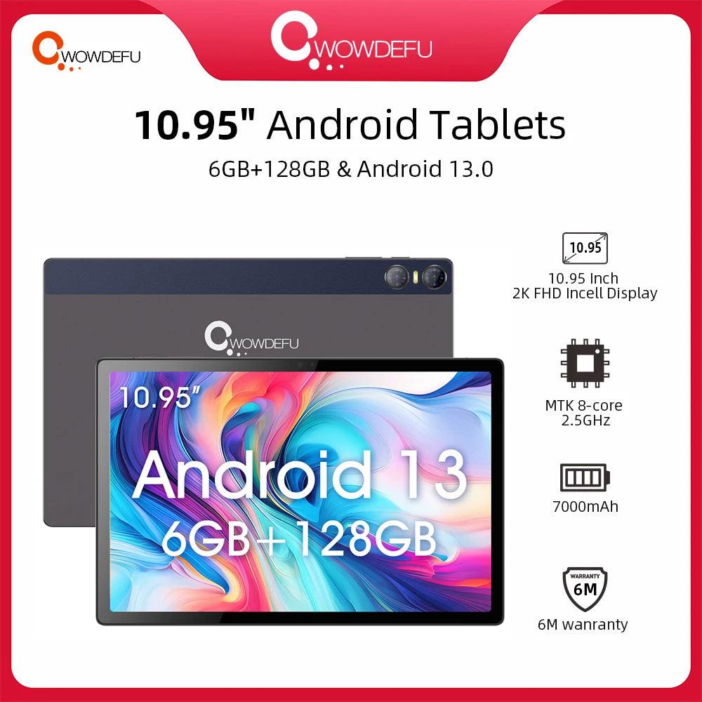 2024 CWOWDEFU 11" 2K FHD Tablet with MTK8183 Octa-Core, 6GB RAM, 128GB Storage, 7000mAh Battery, Android 13 & GPS Navigation