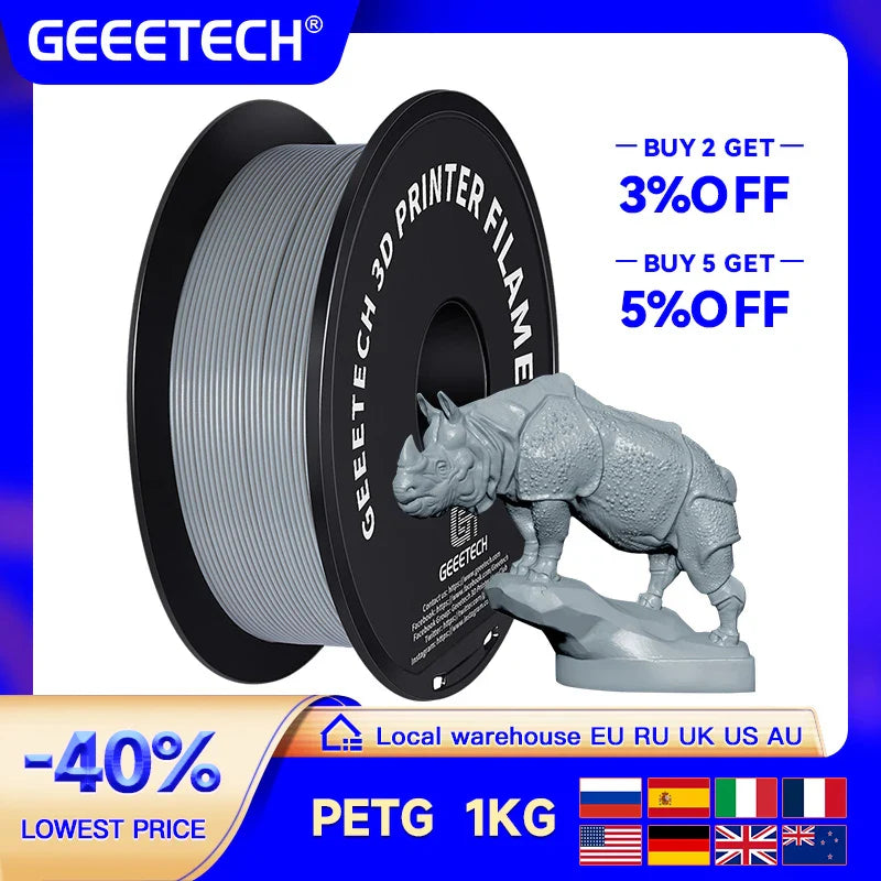 GEEETECH PETG PLA 3D Printer Filament 1kg 2.2LBS/roll 1.75mm +/- 0.03 White Black Colorful 3D Printing Materials Hight Quality