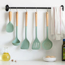 5-Piece Eco-Friendly Silicone Kitchen Utensils Set with Wooden Handles for Non-Stick Cooking and Serving