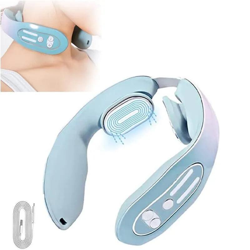 Neck Massager Cervical Massage Instrument Micro Current Pulse Vibration Kneading And Neck Physical Therapy Blue Hot Compress Rel  ourlum.com   