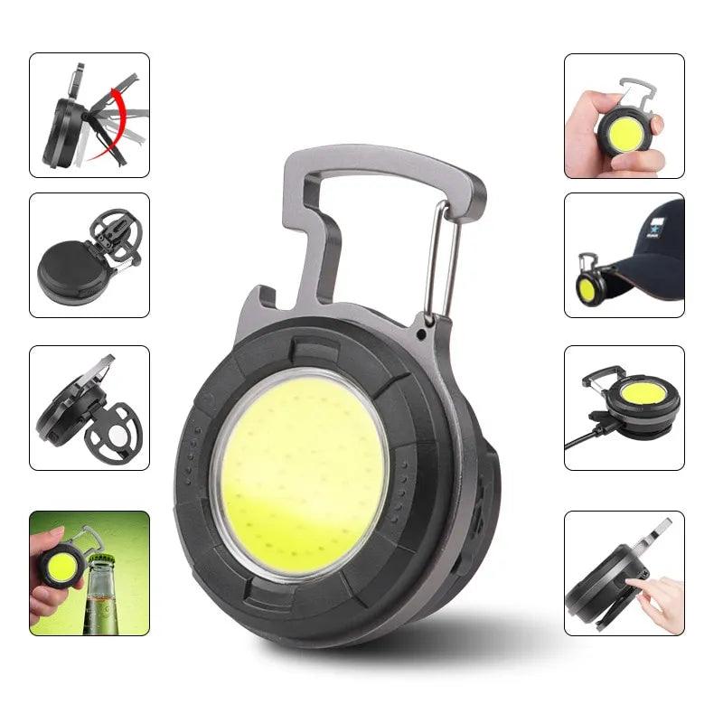 Mini COB Keychain Flashlight with Bottle Opener: Rechargeable Outdoor Light  ourlum.com   