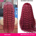 Burgundy 99J Deep Wave Lace Front Wig for Glamorous Look