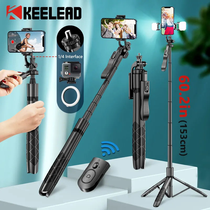 Wireless Selfie Stick Tripod with Fill Light and 360° Rotation  ourlum.com   