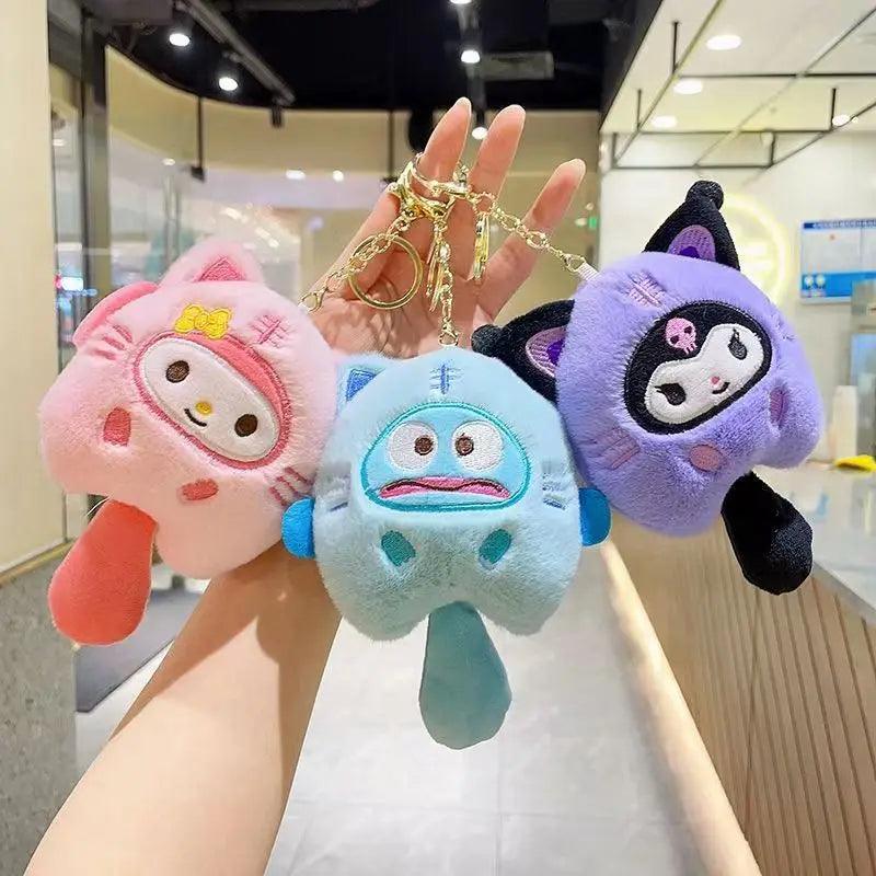 Sanrio Kuromi Cinnamoroll Cross-dressing Cat Doll Keychain My Melody Anime Cartoon Backpack Cute Pendant Children Plush Toys