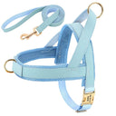 Leather Dog Collar Harness Leash Set: Personalized Stylish Vest for Dogs  ourlum.com Blue Set XS 