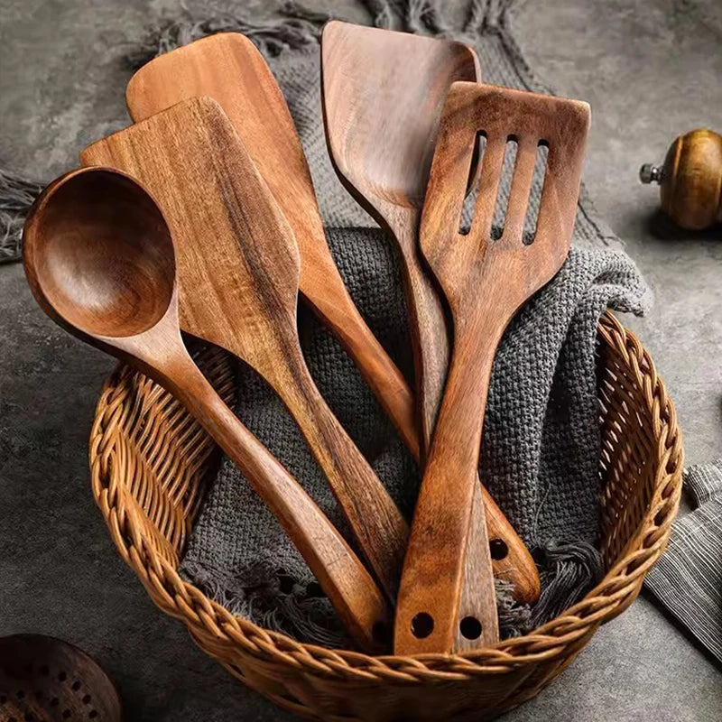 Eco-Friendly Teak Wooden Spatulas for Non-Stick Cookware – Kitchen Utensils Set