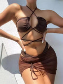 Lace-Up Bikini Set with Skirt - Flattering High Waist Swimwear