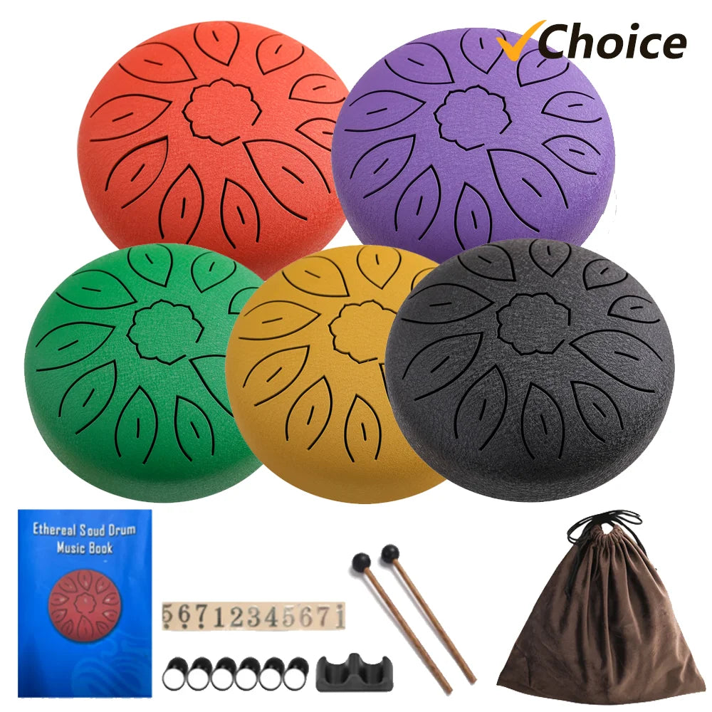 6-Inch Steel Tongue Drum 11 Notes Handpan Drum C Key Drum Mallet Finger Picks Percussion Musical Instruments for Meditation Yoga