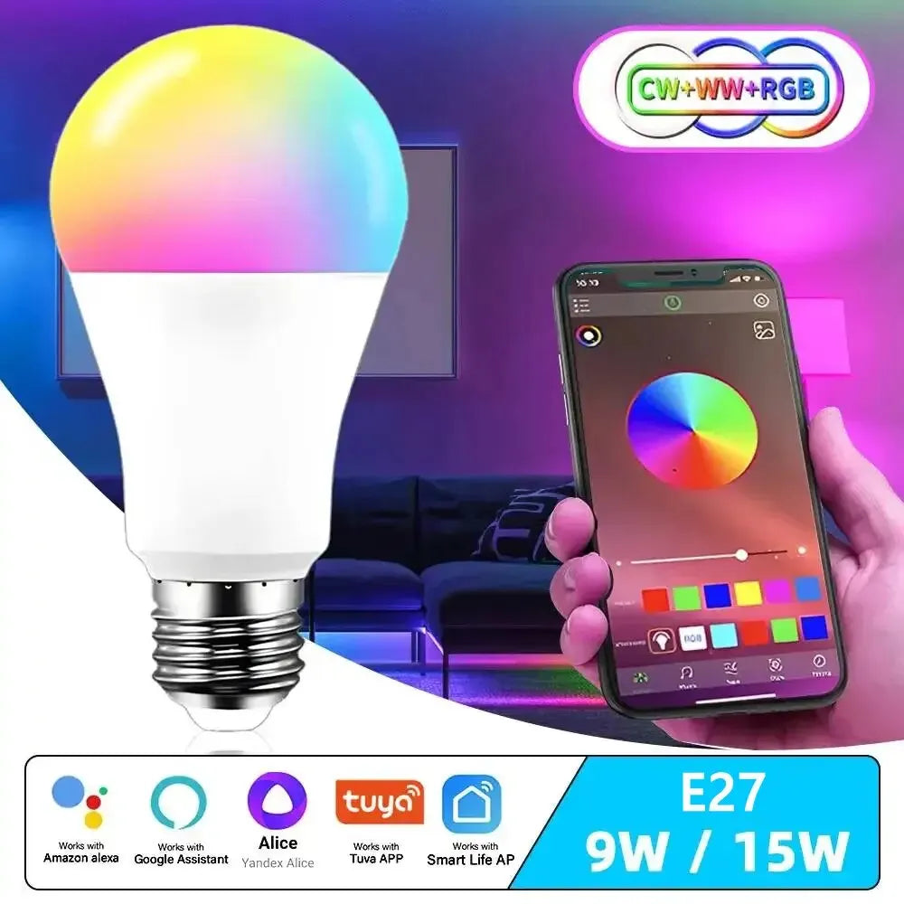 Smart Dimmable LED Bulb: WiFi RGBCW Light Control for Alexa Google Home  ourlum.com   
