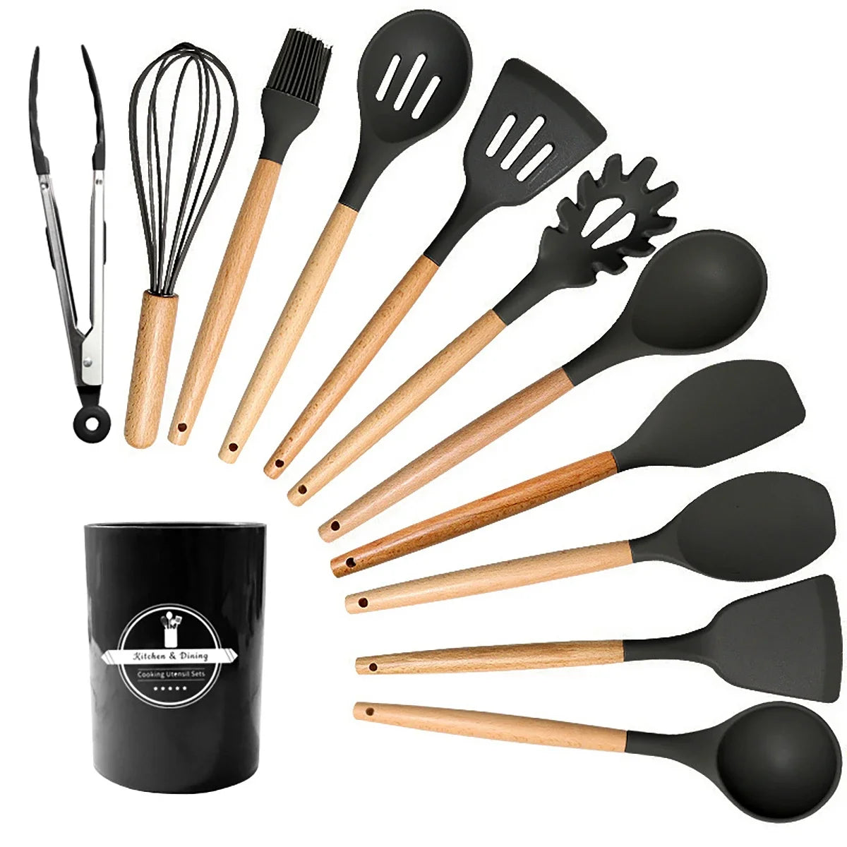 12-Piece Heat-Resistant Silicone Kitchen Utensils Set for Non-Stick Cookware - Eco-Friendly Cooking Tools