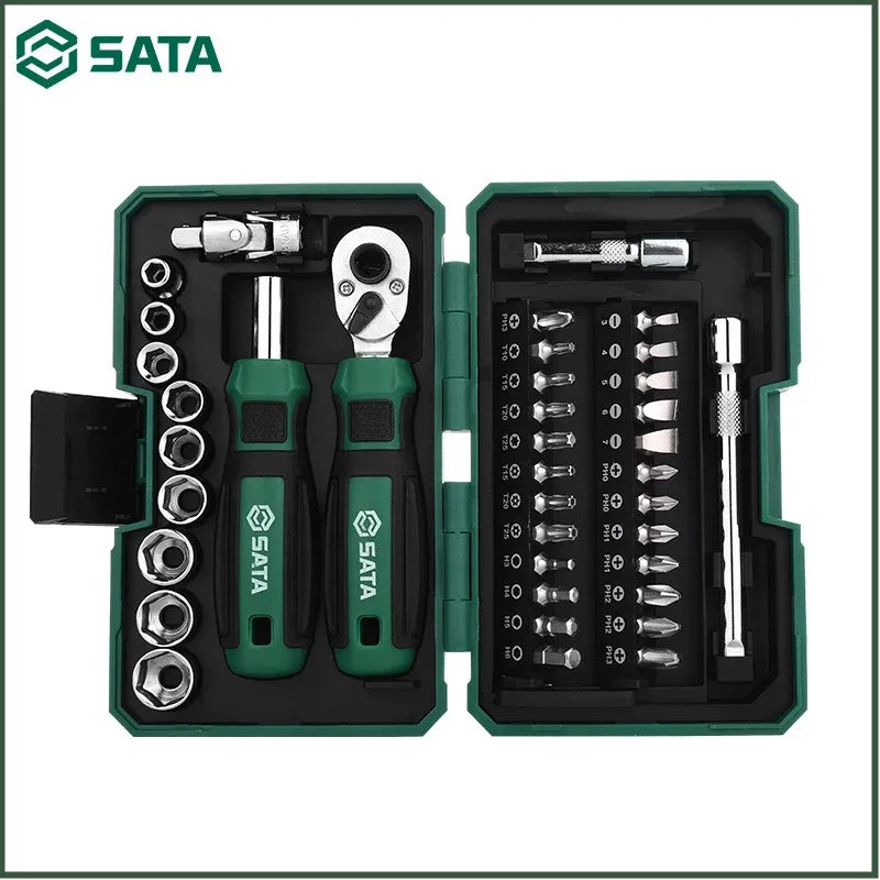 SATA 38 in 1 Tool Set Portable Ratchet Wrench Screwdriver Socket Batch Multi functional Auto Repair Tool Set