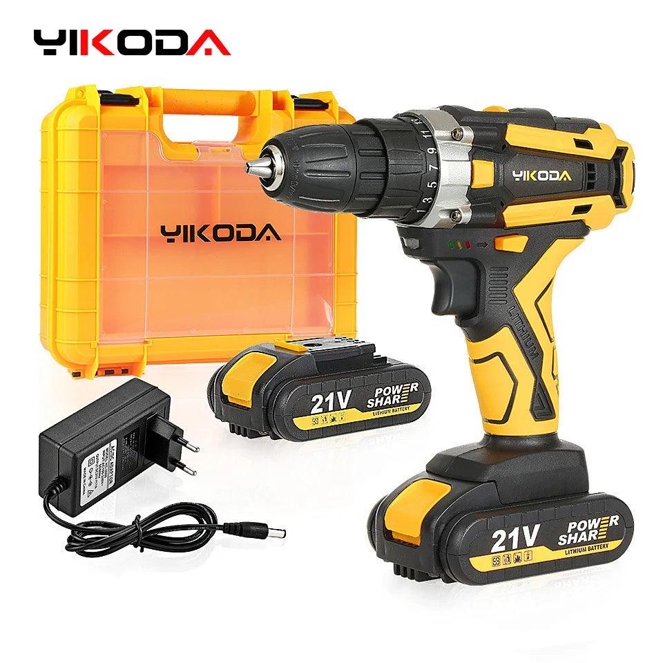 YIKODA 12/16.8/21V Cordless Drill Rechargeable Electric Screwdriver Lithium Battery Household Multi-function 2 Speed Power Tools  ourlum.com   