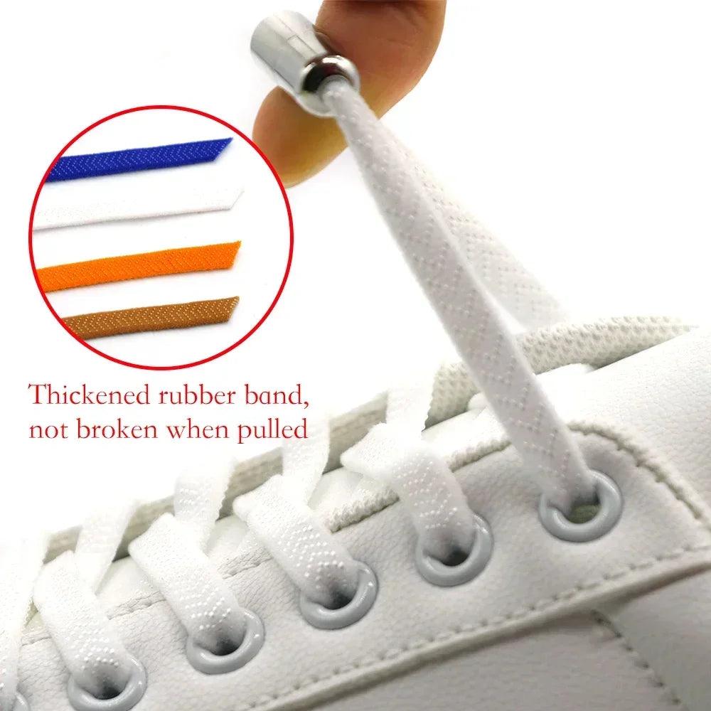 Metal Lock Flat Elastic Shoelaces Set for Sneakers - Easy Wear Lazy Day Shoe Strings  ourlum.com   