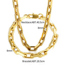 Thick Stainless Steel Cuban Link Jewelry Set Waterproof Gold Plated Hiphop Style