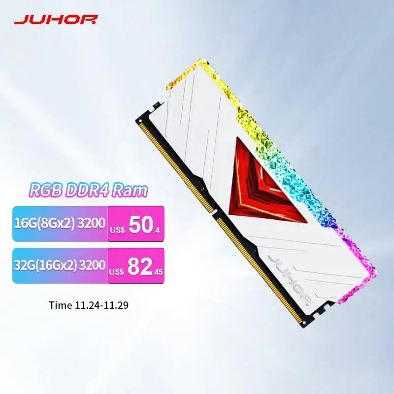 Go! JUHOR Memory Ram RGB DDR4 16GB (2x8GB) 3200MHz 32GB 3200MHz Kit Led Lightning PC4 UDIMM Desktop Memory Module ram