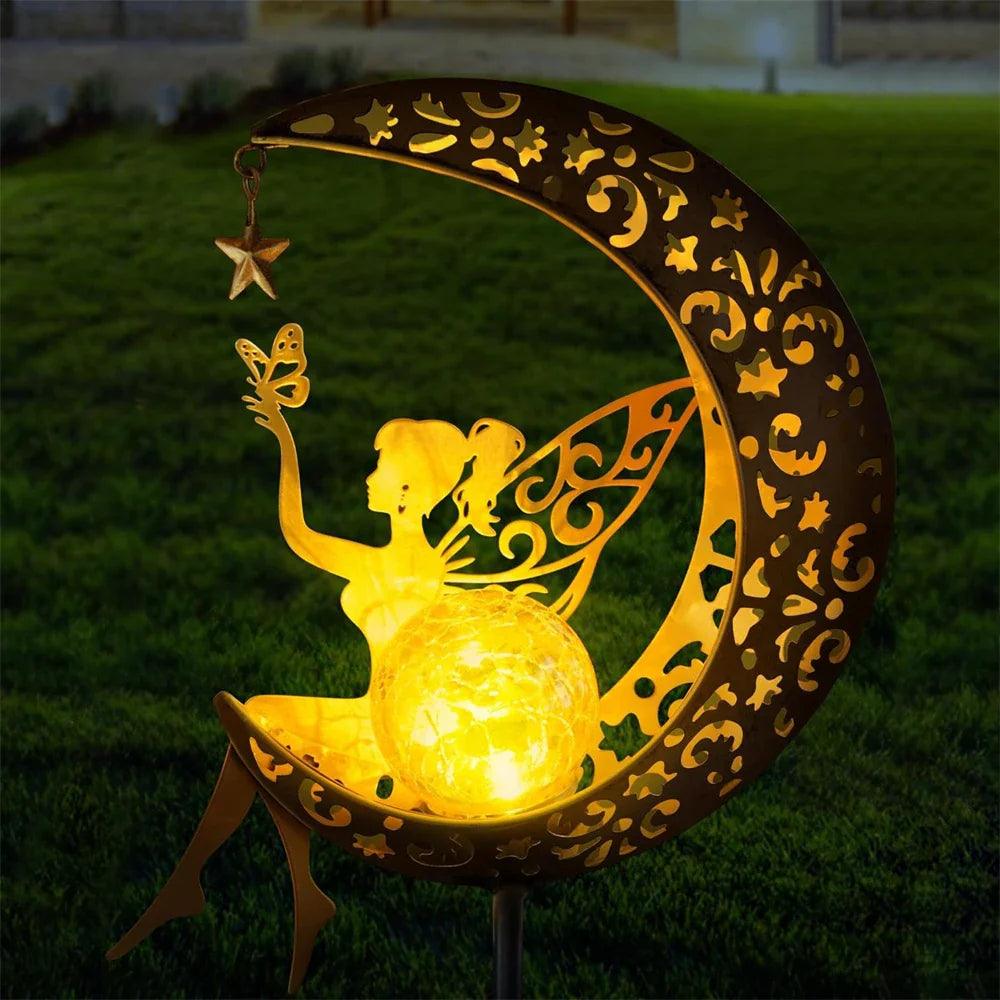 Solar Moon Fairy Lamp Outdoor Garden Iron Flower Fairy Ground Insertion Lamp Lawn Courtyard Decorative Light  ourlum.com   