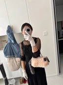 JIAERDI Single Shoulder Bag Women's Design Plush Cat Bag