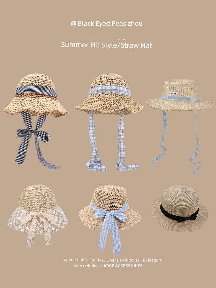 Straw Hat Japanese Style Women's Hand-Woven Summer Outing Lace