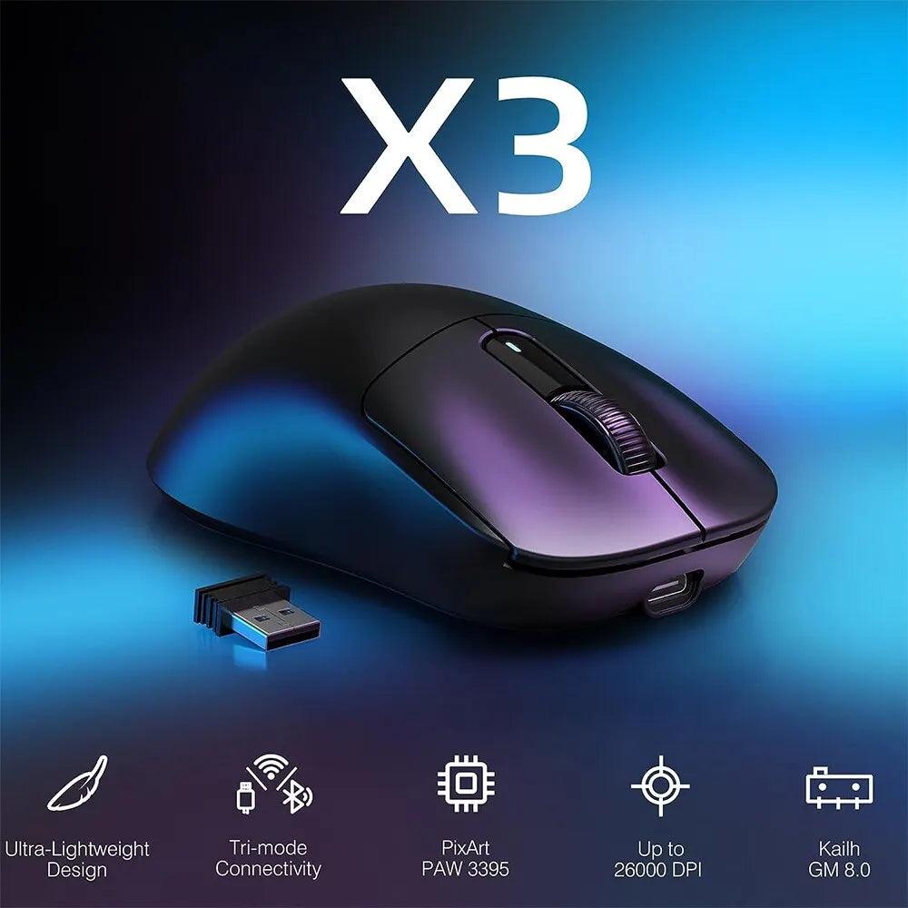 X3 Ultra-Light Wireless Gaming Mouse with Multi-Connection Support and 26K DPI Optical Sensor for PC/Laptop/Mac  ourlum.com   