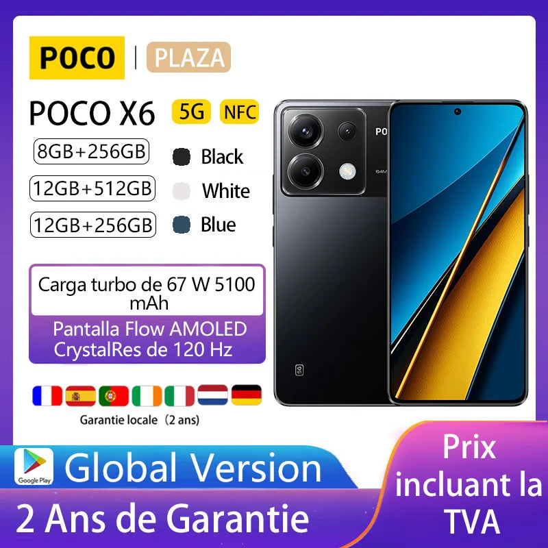 POCO X6 5G Smart Phones,NFC,Snapdragon® 7s Gen 2,120Hz,64MP Triple Camera with OIS,67W Charging,5100mAh,Global Version