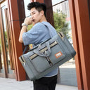 WaterProof Waxed Canvas Leather Men Travel Bag Large Tote