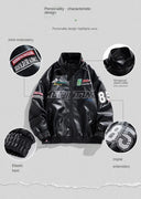 Mens Leather Jacket Pu Letter Embroidery Motorcycle Jacket