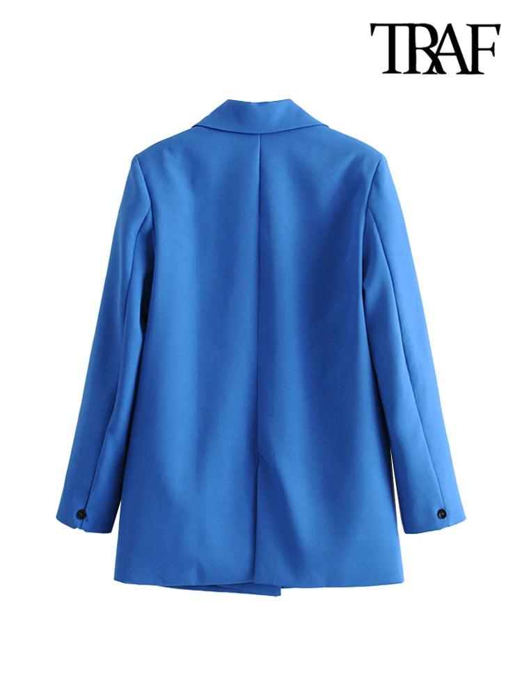 Elegant Women's Vintage Double Breasted Blazer with Notched Collar  ourlum.com   