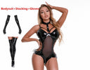 Seductive Glossy PU Leather Catsuit Set with Accessory Bundle  OurLum.com Style-2-Black-D S-M 