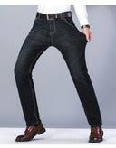 2023 Winter Men Black Blue Straight Stretch Denim Pants