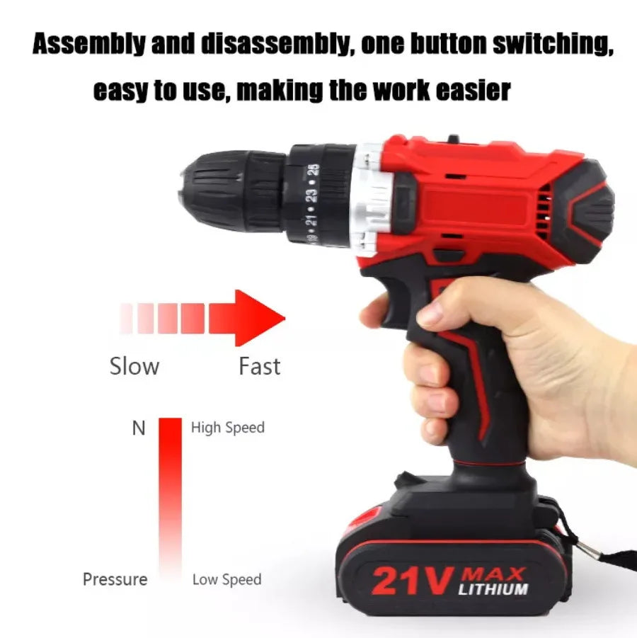 21V Electric Cordless Screwdriver 2 Functions Wireless Impact Drill Mini Lithium Battery Charging Hand DIY Electric Power Tools  ourlum.com   