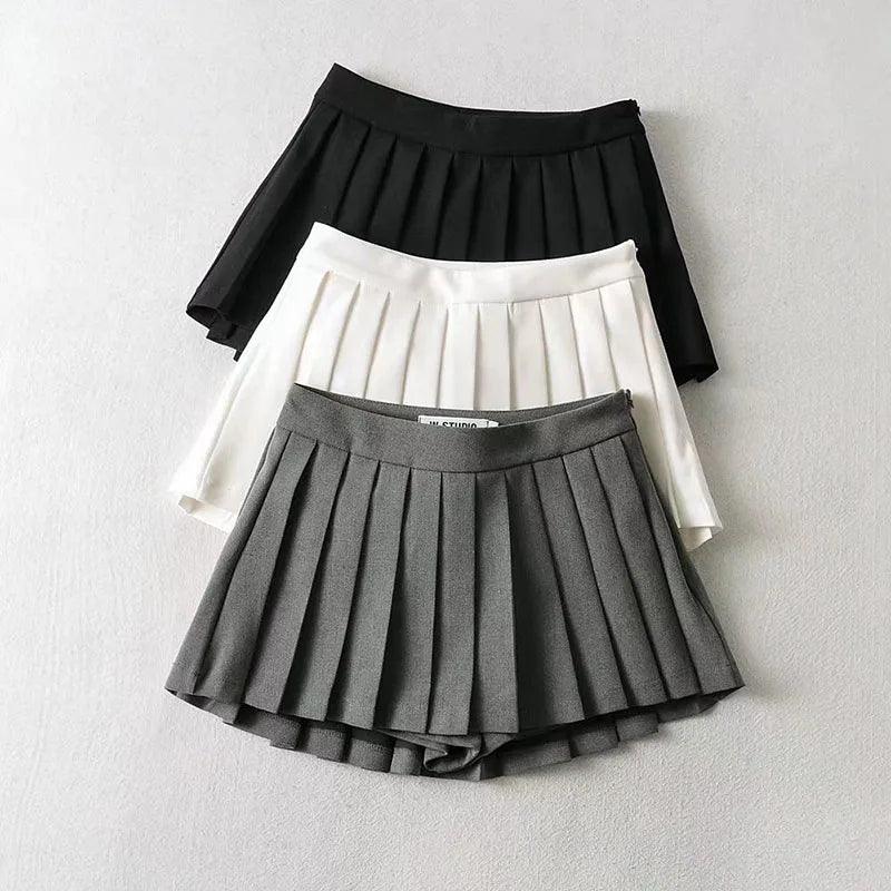 Confidently Chic Vintage Pleated Mini Skirt - Korean Inspired White Dance Skirt  ourlum.com   