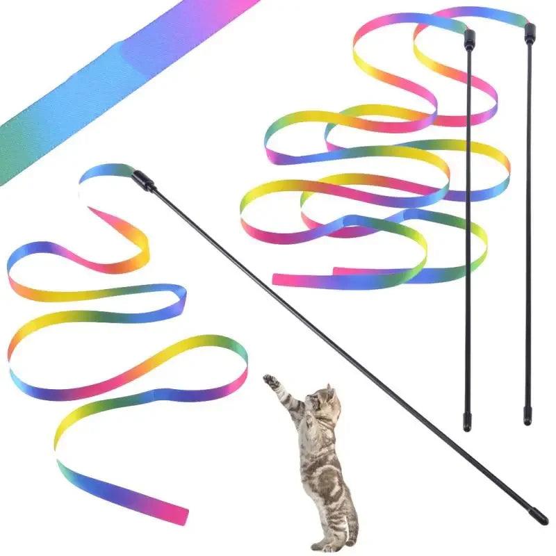 Rainbow Strips Cat Teaser Wand - Interactive Pet Toy for Cats  ourlum.com   