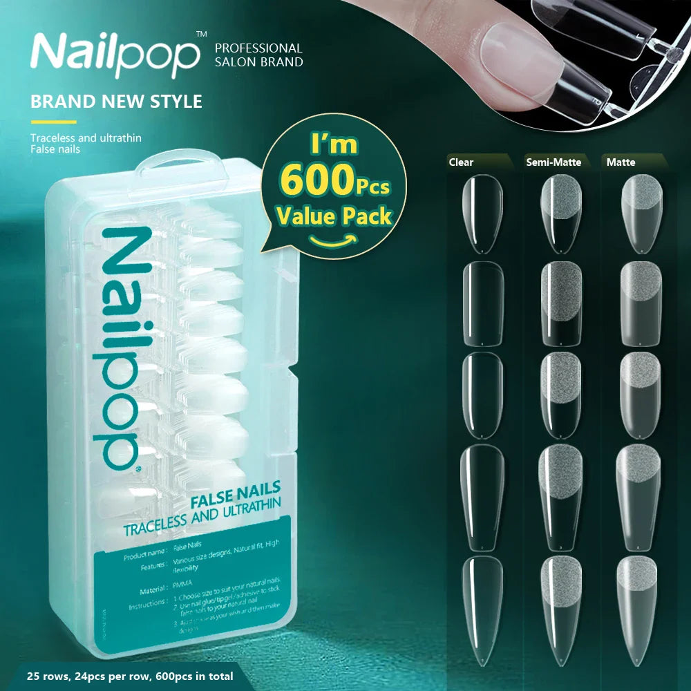 Nailpop 600pcs PRO Fake Nails Full Cover False Nail Tips Acrylic Nail Capsules Professional Material Finger Soak Off Gel Tips  ourlum.com   