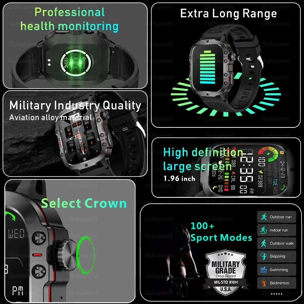 2024 Outdoor Military 3ATM Waterproof Smart Watch Men 420mAh Battery Heart Rate Sports Fitness Watches Bluetooth Call Smartwatch  ourlum.com   