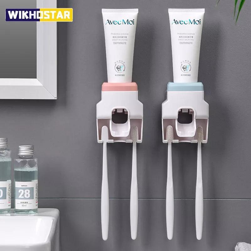 Lazy Toothpaste Dispenser with Toothbrush Holder and Storage Rack  ourlum.com   