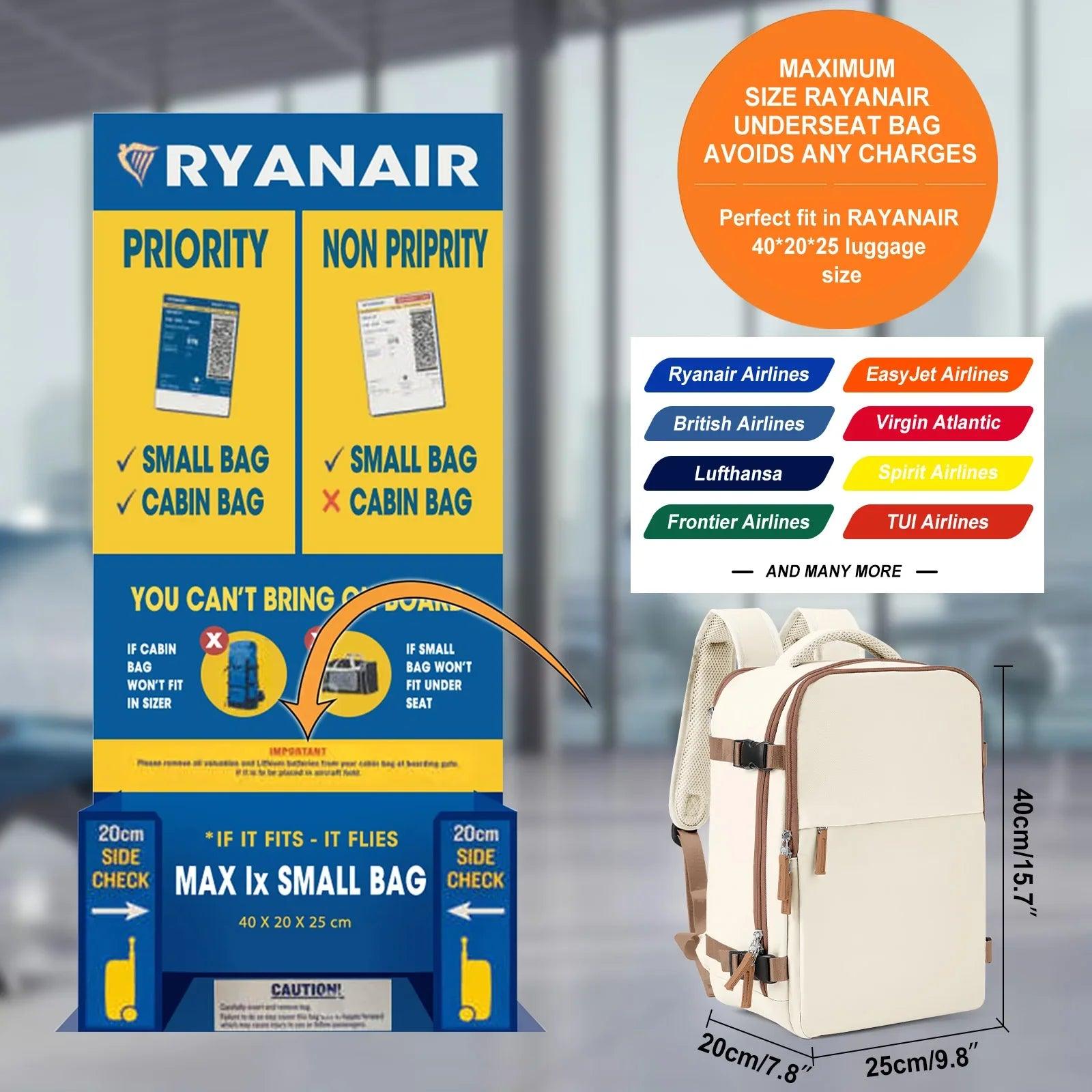 Cabin Bag 40x20x25 Ryanair Backpack, Easyjet 40x20x25 Carry-On Luggage on Airplane, Laptop Bag Hand Luggage Travel Backpack  ourlum.com   