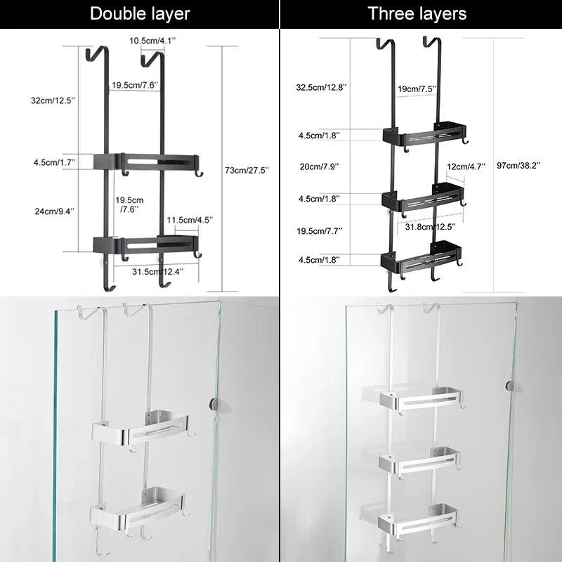 Elegant Black Bathroom Hanging Shelf Organizer with Nail-Free Installation  ourlum.com   