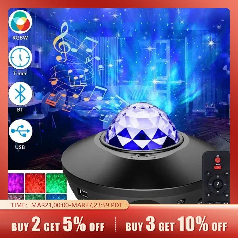 Starry Galaxy Night Light Projector: Serene Sky Lamp with Ocean Wave Music  ourlum.com   