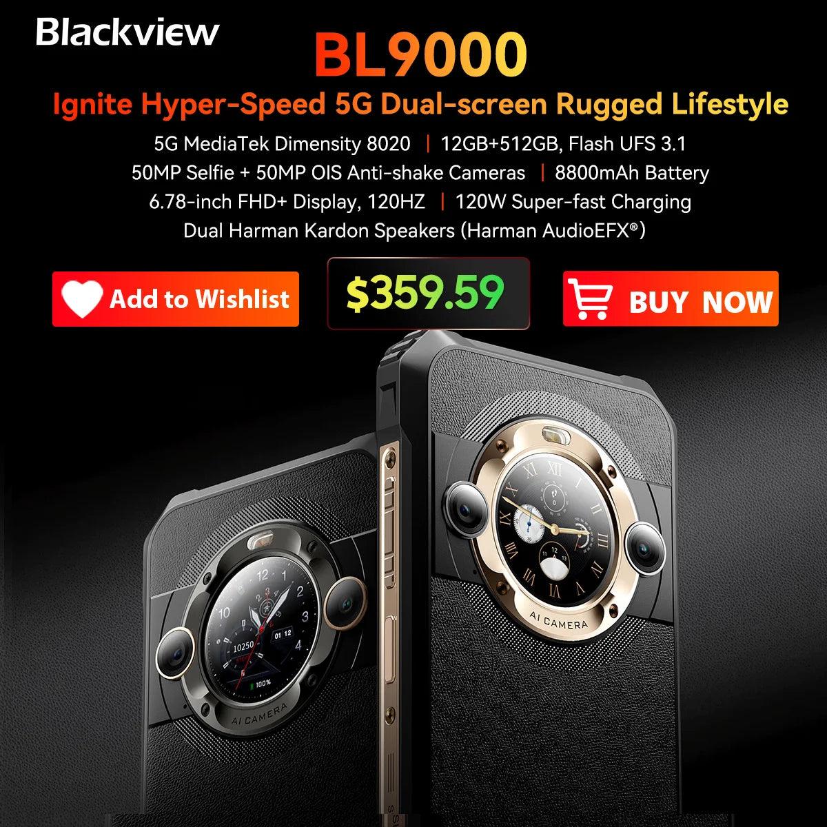 Blackview BL9000 5G Rugged Smartphone - 6.78" Display, 24GB RAM, 512GB Storage, 50MP Cameras, 8800mAh Battery, IP68 Waterproof