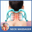 Neck Massager Therapy Neck and Shoulder Dual Trigger Point Roller Self-Massage Tool Relieve Hand Pressure Deep Pressure Massage  ourlum.com Blue  