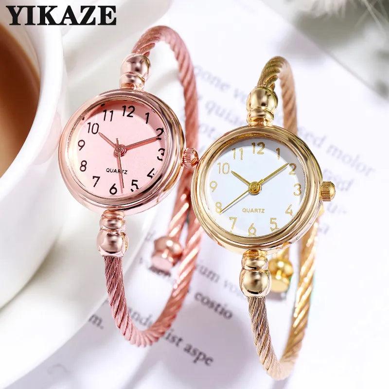 Gold Bangle Bracelet Watch for Women by YIKAZE: Retro Stainless Steel Quartz Wristwatch with Fashionable Design  ourlum.com   
