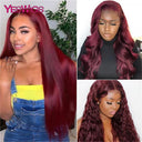 Glueless HD Burgundy 99J Straight Lace Front Wig Women