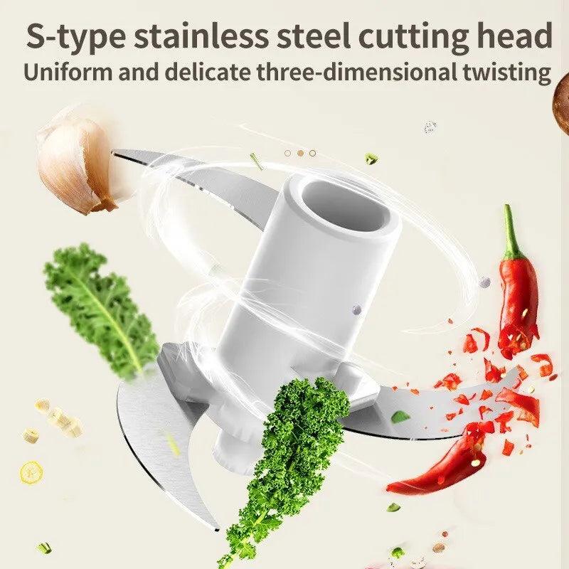 Compact USB Rechargeable Electric Garlic Press and Vegetable Shredder - 350ml Kitchen Food Processor